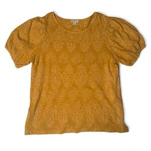 Sundance Mustard Yellow Eyelet Embroidered Design Top Blouse - Large